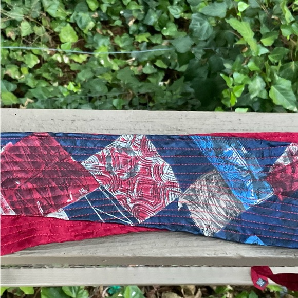 Blue Red geometric shimmer Japanese Obi style reused men’s silk ties wrap belt - Picture 2 of 13